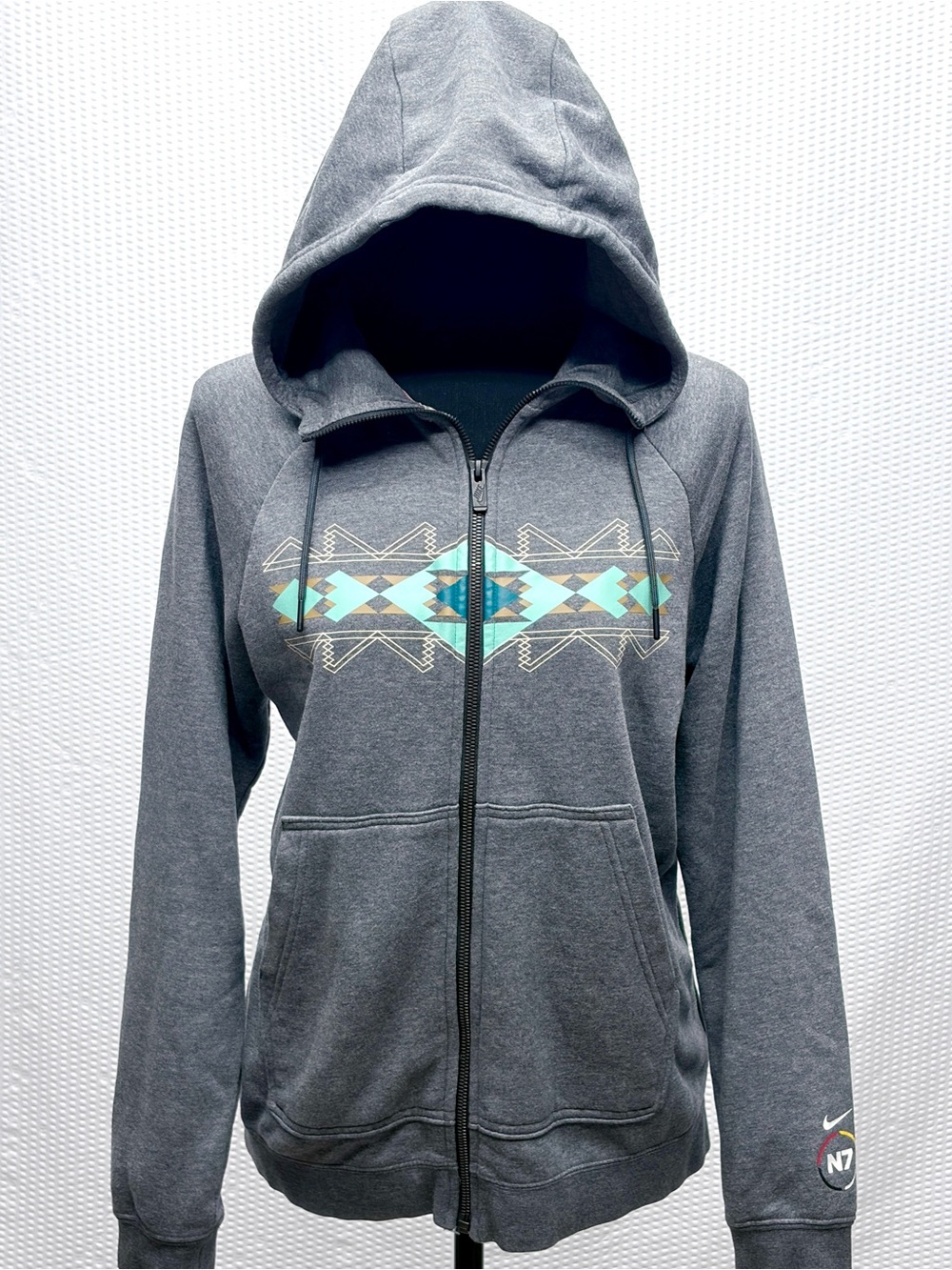 Nike N7 Full Zip Hoodie Womens M Gray Aztec Fleece Native American